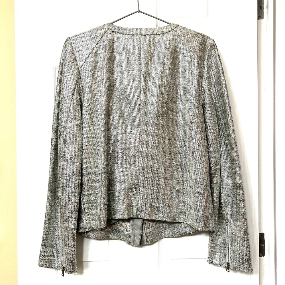 Blacky Dress Berlin Silver Tweed Moto Jacket Asymmetric Zipper Size US8 CAN10 - Picture 2 of 14